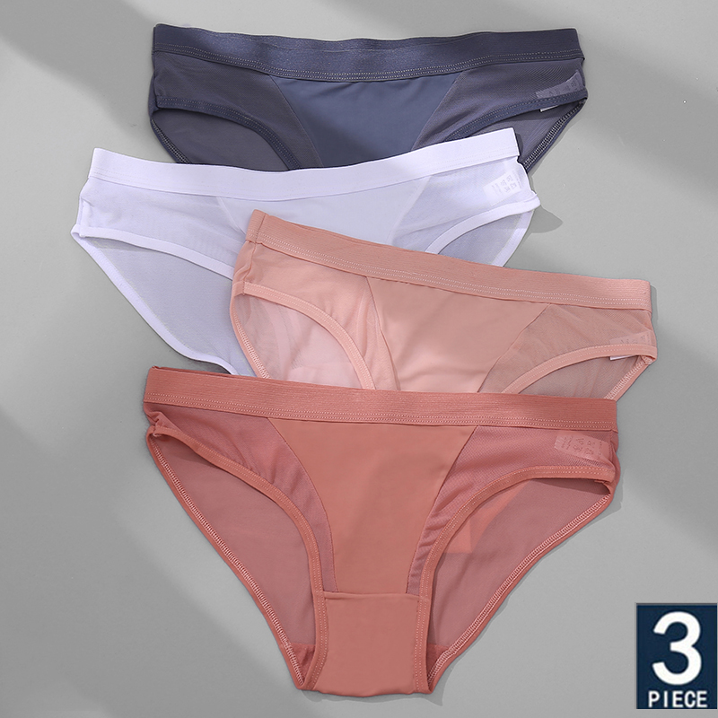 FINETOO 3PCS/Set Women Panties Sexy Mesh Lingerie Breathable Female Underwear For Woman Low-Rise Underpant Woman Panties Briefs